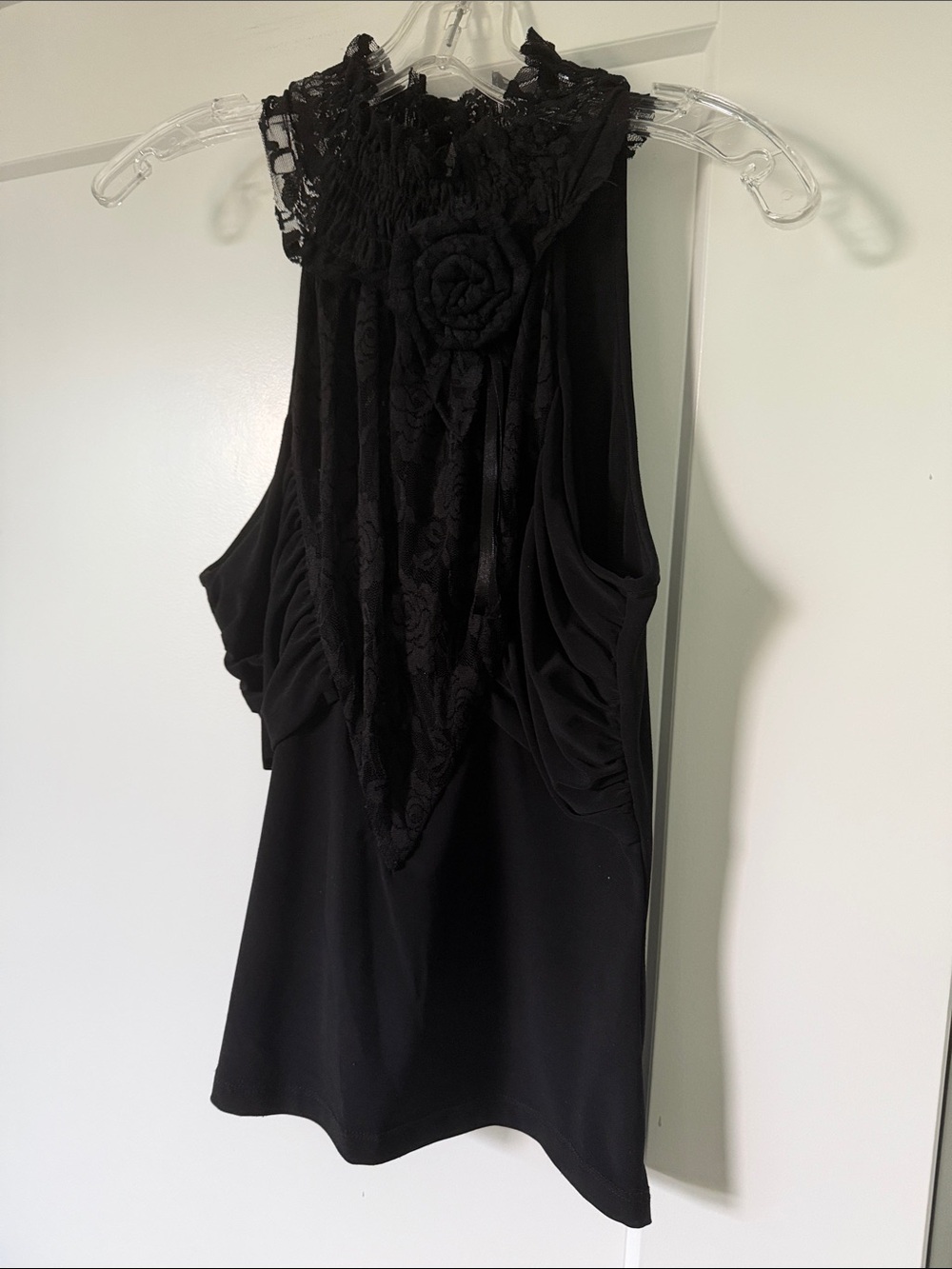 Serge Black Jersey Top With Bold Rose Lace Turtleneck Size 38